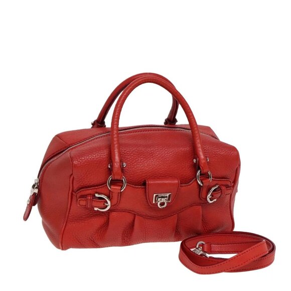 Salvatore Ferragamo Handbags - Salvatore Ferragamo Gancini Hand Bag Leather 2way Red Auth 78767